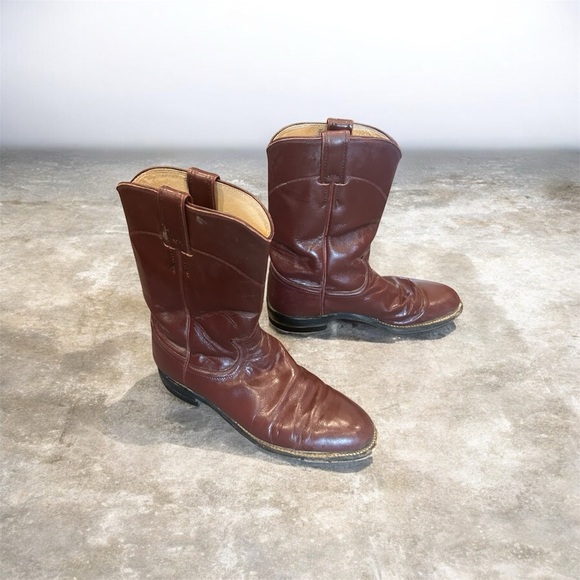 Justin vintage 3037 Cowboy roper Leather Boots - Picture 3 of 6